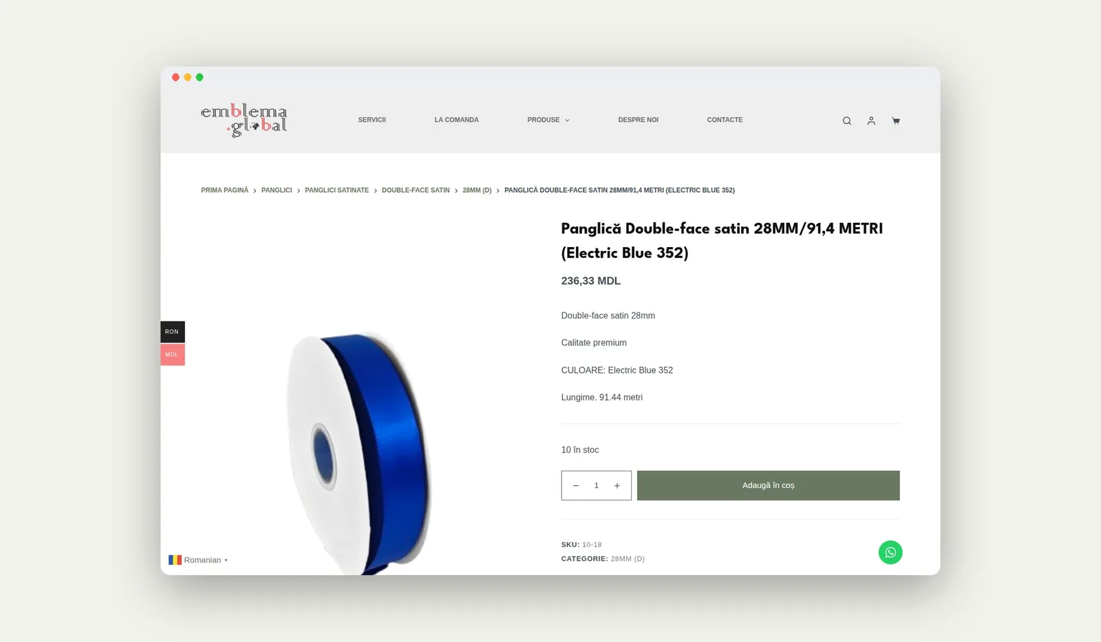 O pagină de produs din magazinul Emblema