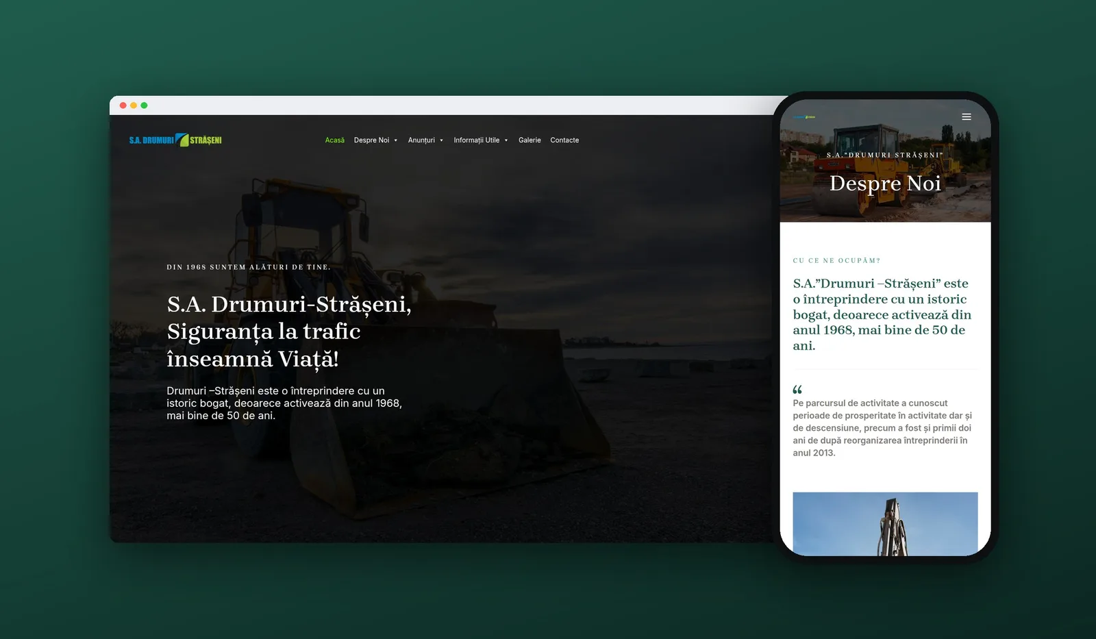 Site-ul Drumuri-Strășeni pe calculator și pe telefon