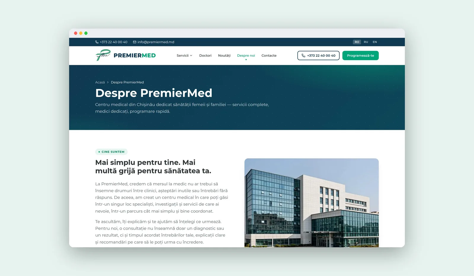 Pagina Despre a site-ului PremierMed