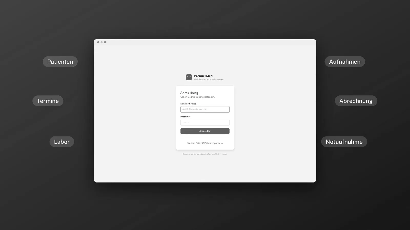 Das Informationssystem von PremierMed: Anmeldung des Personals