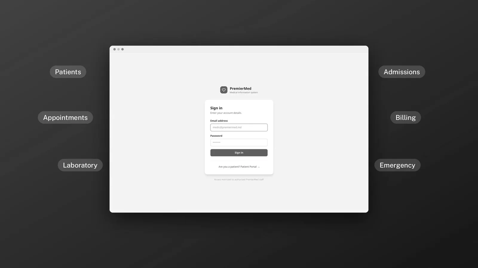 PremierMed's information system: staff sign-in
