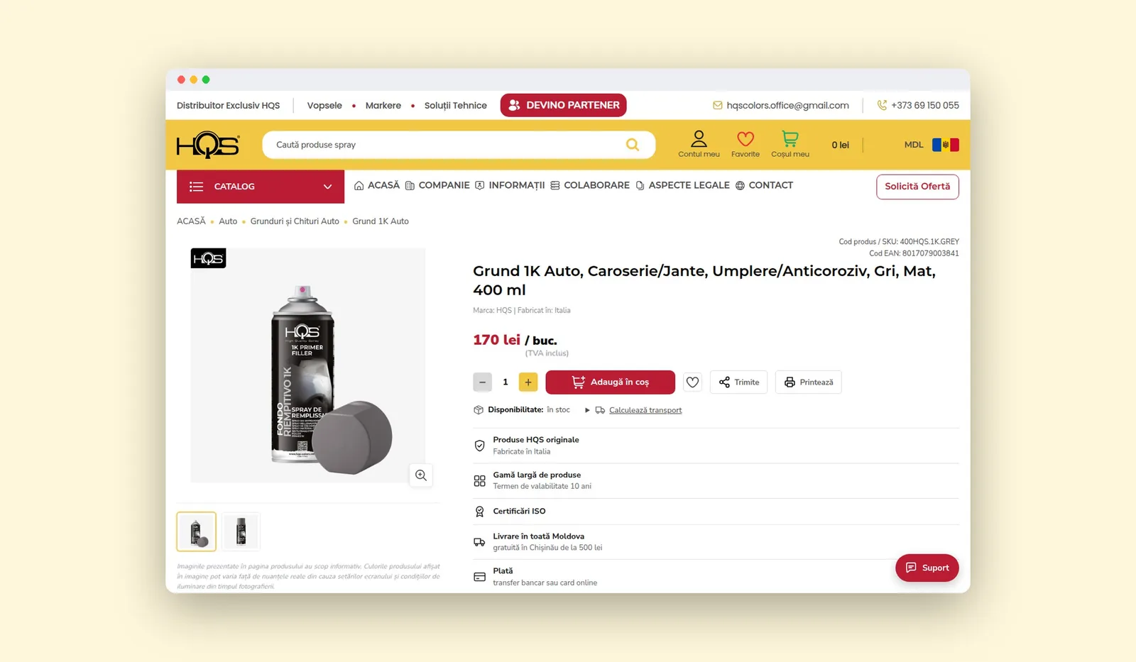 O pagină de produs din magazinul HQS Colors