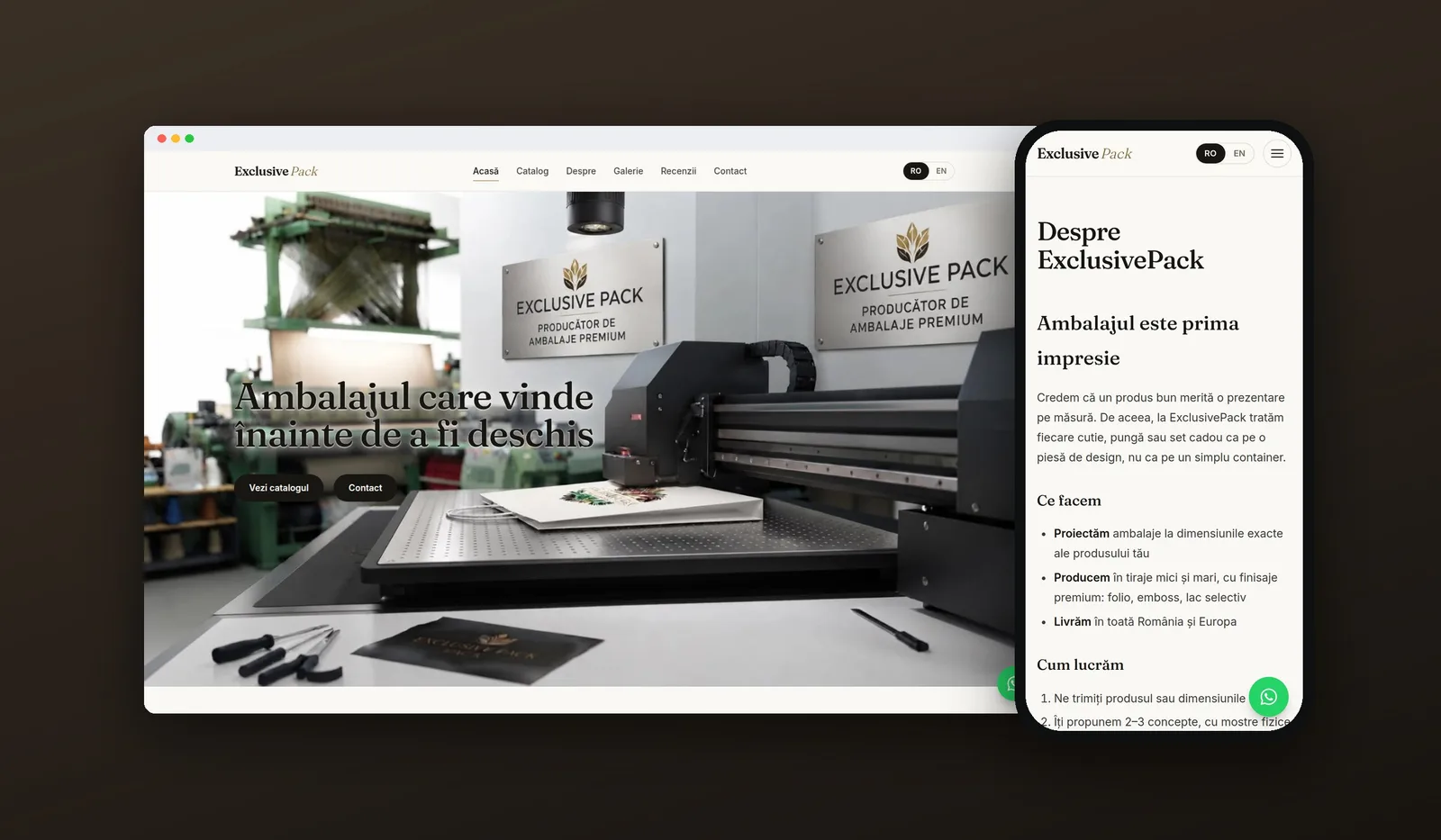 Site-ul Exclusive Pack pe calculator și pe telefon